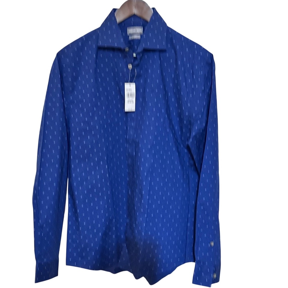 Michael Kors Sport Mens Navy Blue Geo Print Button Down Shirt 16 34/35 L NEW